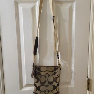 Coach Tan and Brown Signature Crossbody Bag